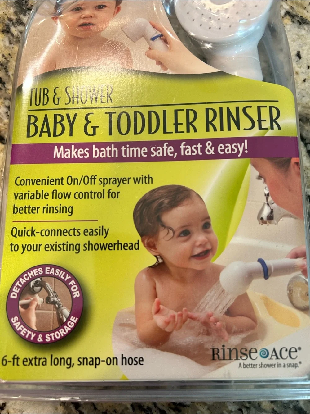 Tub & Shower Baby/Toddler Rinser W/ Variable Flow Control, Long 6ft Snap-On Hose